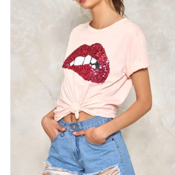 Nasty Gal Tops - Nasty gal Sequin lip T-shirt